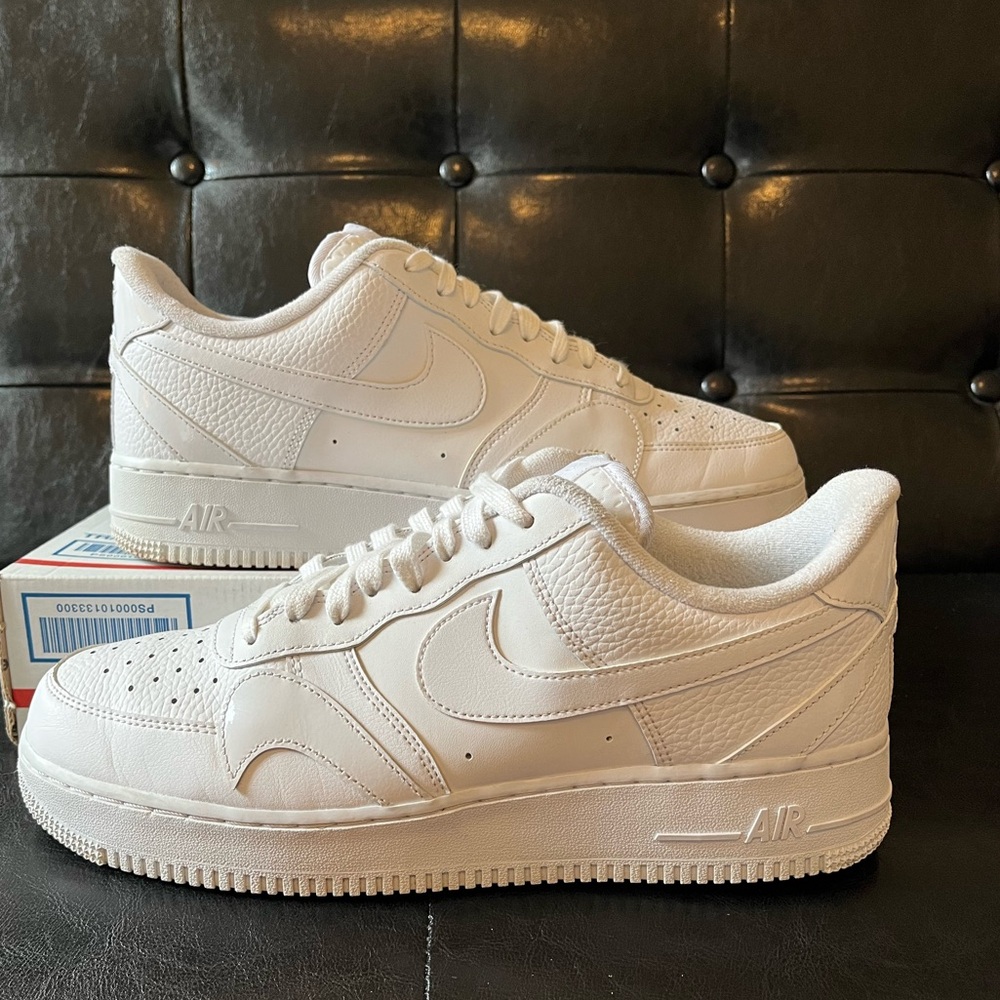 Nike Air Force 1 ’07 LV8 ‘Misplaced Swoosh‎ – Triple White’ Sz 10.5 Men’s